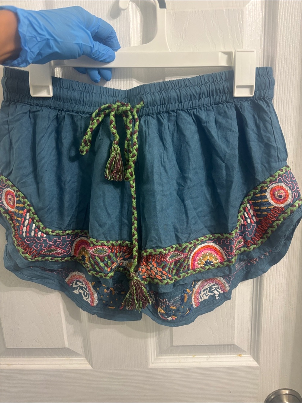 RAGA Teal Embroidered Drawstring Athletic Shorts